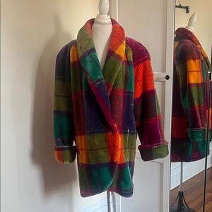 VINTAGE Donnybrook Vibrant Multi-Color Plaid Oversized Coat | Large